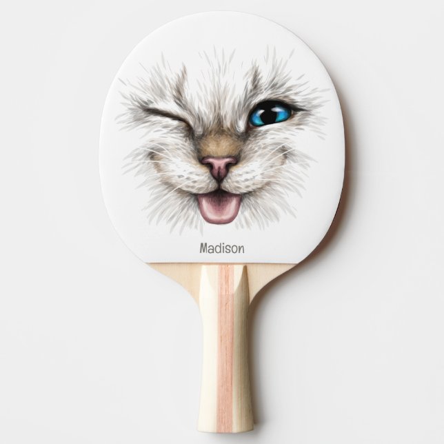 Anpassad namnblinkande katt pingisracket (Framsidan)