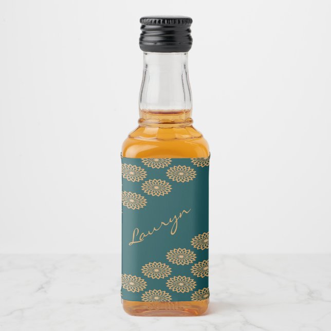 Anpassad namnbrun blommigt på gräs grönt spritflaskor etikett (Framsida)