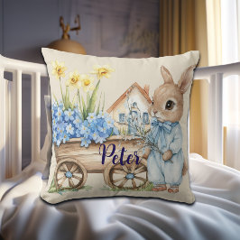 Anpassad namnbunny med Blåa blommor Kudde