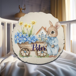 Anpassad namnbunny med Blåa blommor Rund Kudde