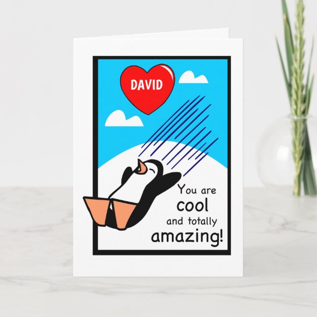 Anpassad namnCoola Valentine Penguin Kort (Framsida)