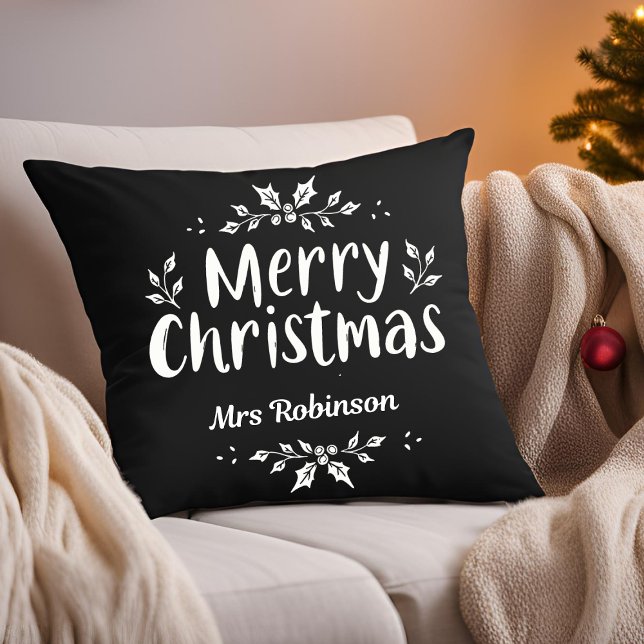 Anpassad namnfamilj för modernt skript God jul Kudde (Skapare uppladdad)