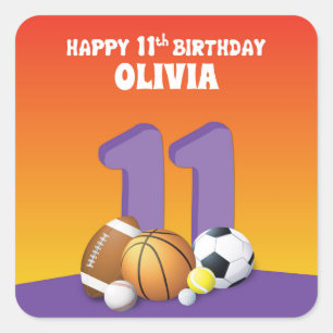 Anpassad namnflicka 11:e födelsedagssportdagen Bol Fyrkantigt Klistermärke
