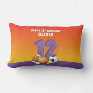 Anpassad namnflicka 12:e Birthday Sports Bollar Lumbarkudde