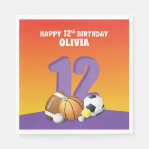 Anpassad namnflicka 12:e Birthday Sports Bollar Pappersservett