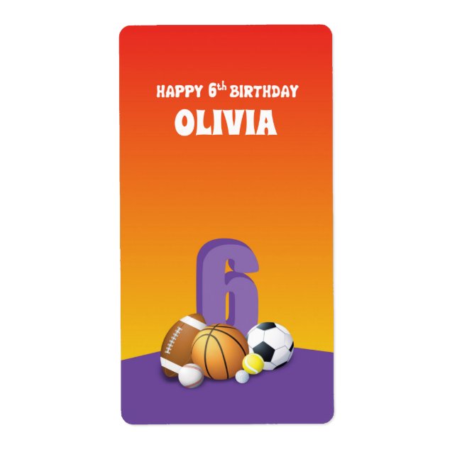 Anpassad namnflicka 6e Birthday Sports Bollar Fraktsedel (Framsidan)