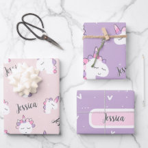 Anpassad namnflicka Unicorn Wrapping Papper Lakan
