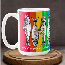 Anpassad namnfras för Rainbow Pop Art Sardine Line Kaffemugg