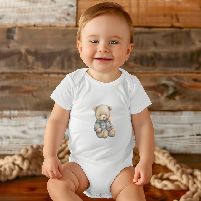 Anpassad namngivningsgåva för Nalle av färgen Cute T Shirt (Cute Watercolor Teddy Bear Custom Name Gift Baby Bodysuit)