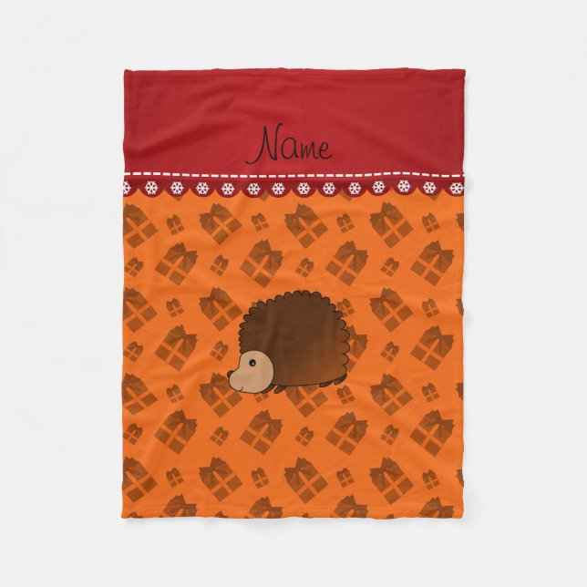 Anpassad namnhedgehog orange julklapp fleecefilt (Framsidan)