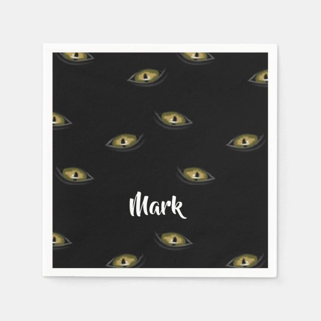 Anpassad namnkatts öga på svart pappersservett (Framsidan)