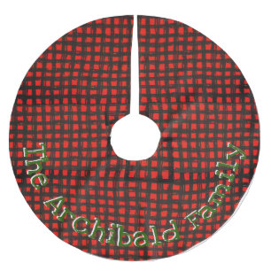 Anpassad namnkontroll - primitiv röd &Blk Buffalo- Julgransmatta Borstad Polyester