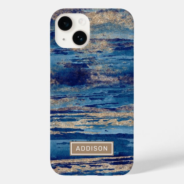 Anpassad namnmall för abstrakt Blue Guld Paint (Baksida)