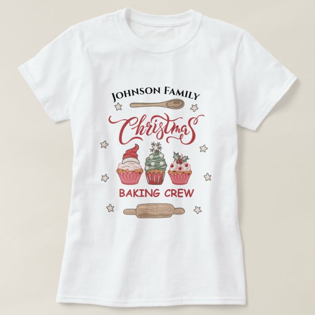 Anpassad namnmatchning för Julbaking-besättningsfa T Shirt (Design framsida)