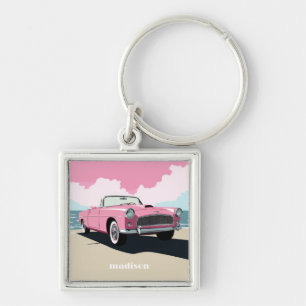 Anpassad namnmeny, Rosa, klassiskt kort Fyrkantig Silverfärgad Nyckelring