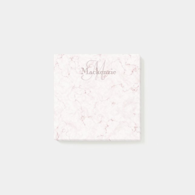 Anpassad namnmonogram Elegant Marble  Rosa Post-it Block (Framsida)