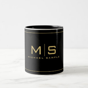 Anpassad Namnmonogram Elegant Svart Och Guld Två-Tonad Mugg