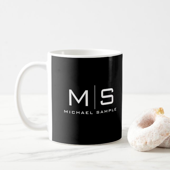 Anpassad Namnmonogram Elegant Svart Och Vit Kaffemugg (Med munk)