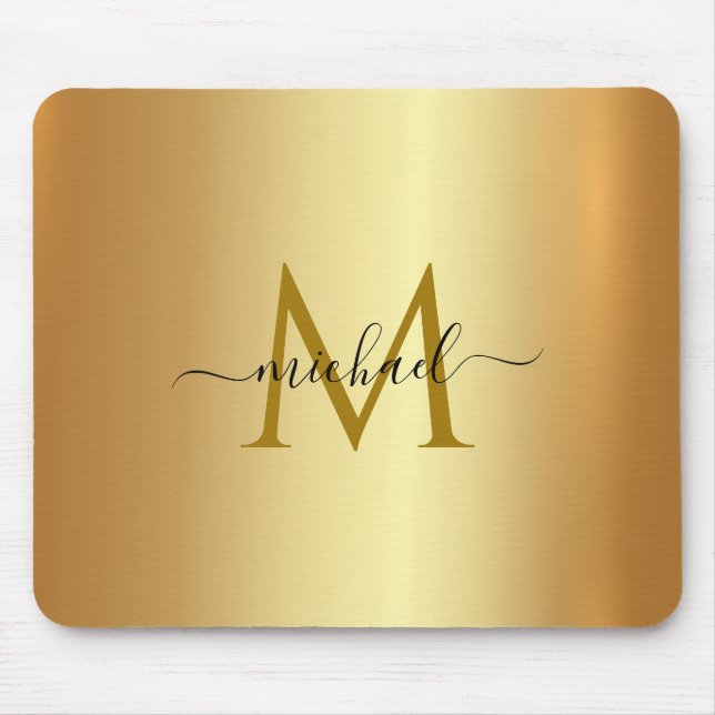 Anpassad Namnmonogram Initial Mall Guld Musmatta (Framsidan)