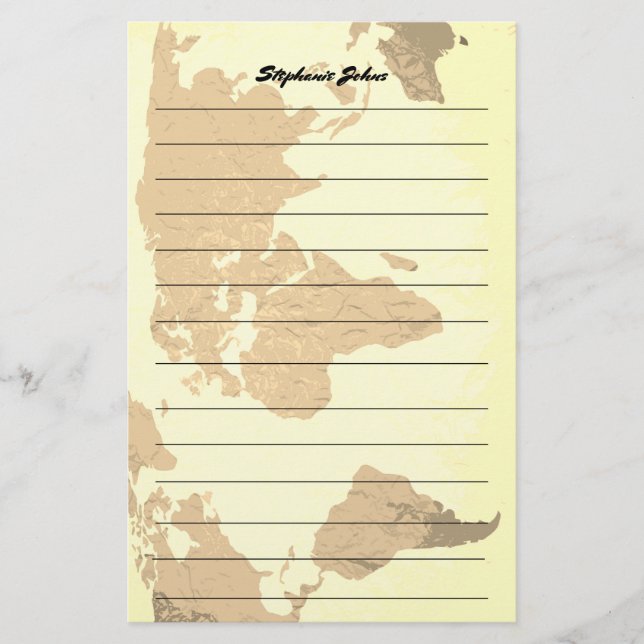 Anpassad namnmonogram - Längd världsmappningsbild Brevpapper (Framsida)