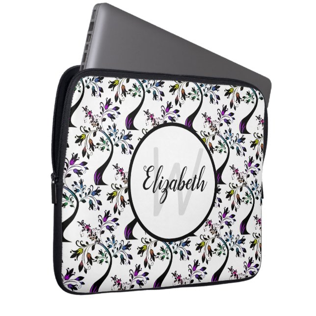 Anpassad namnmonogram regnbåge blommig träd mönste laptop fodral (Framsidan Höger)