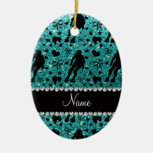 Anpassad namnnos, burk av ägg blått glitter julgransprydnad keramik