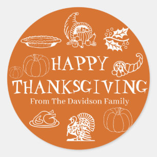 Anpassad namnpresentationsförmån för happy thanksg runt klistermärke
