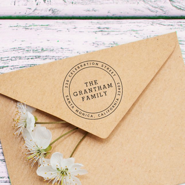 Anpassad namnrunda för modern typografi, Returadre Självfärgande Stämpel (Stamp Mock-up)