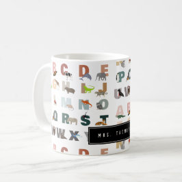Anpassad namnskola för Cute Alphabet ABC-djur Kaffemugg