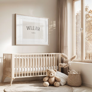 Anpassad namnskylt för babypojke Minimalistisk kon Poster