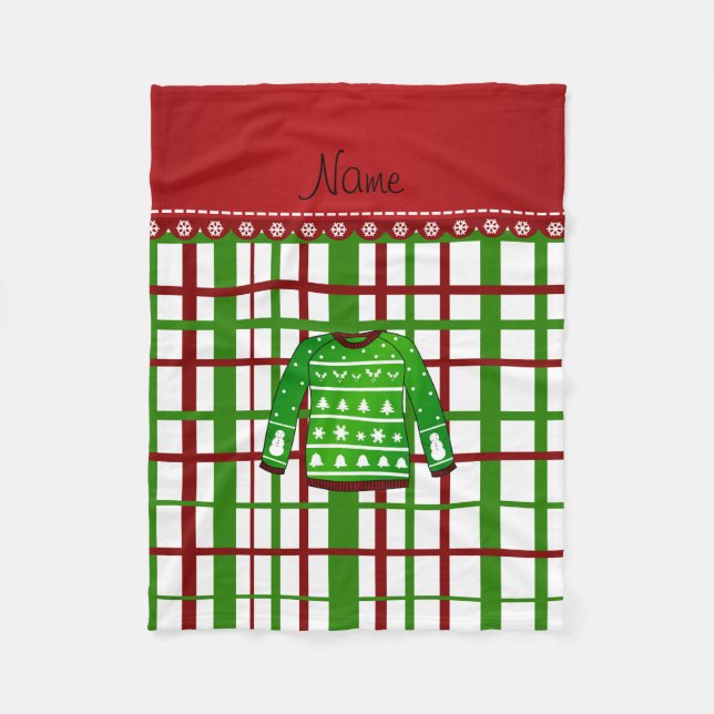 Anpassad namnskylt grönt ful christmas sweater pla fleecefilt (Framsidan)