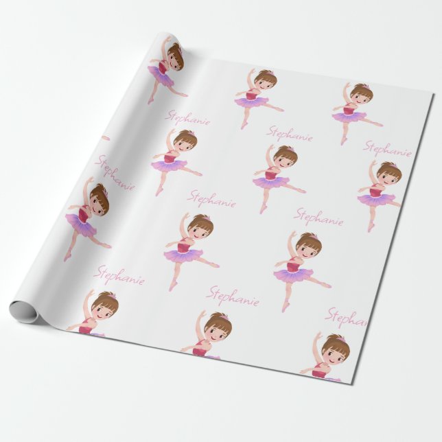 Anpassad namnSöt Rosa & White Ballerina Presentpapper (Utrullad)