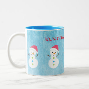 Anpassad namntext för God jul Snögubbar Två-Tonad Mugg