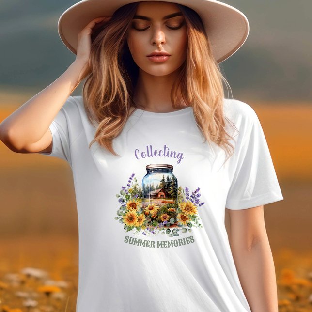 Anpassad namntext för sommarsolroskampanj t shirt (Summer Sunflower Camping Nature Custom Name Text T-Shirt)