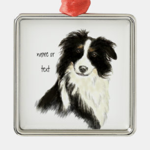 Anpassad namntext Gräns Collie Hund Pet Julgransprydnad Metall