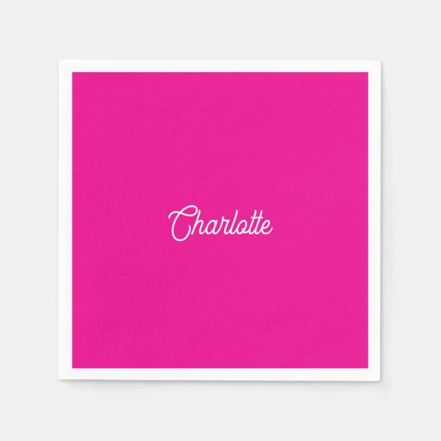 Anpassad namntext Hot Pink vit minimalistisk Pappersservett (Framsidan)