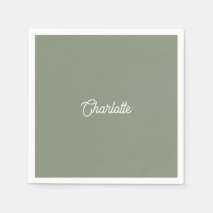 Anpassad namntext Sage Green vit minimalistisk Pappersservett