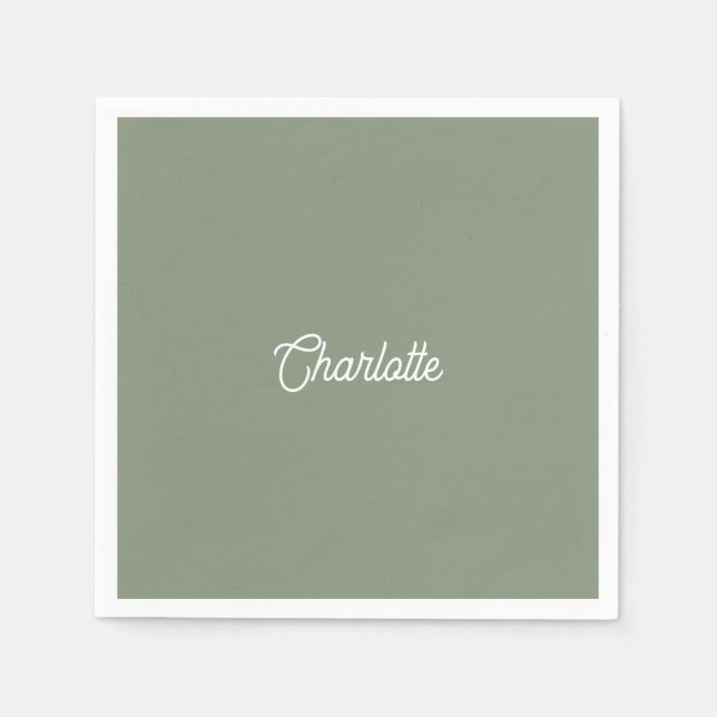 Anpassad namntext Sage Green vit minimalistisk Pappersservett (Framsidan)