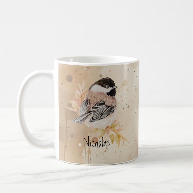 Anpassad Namntext Vattenfärg Mes Fågel Kaffemugg (Vänster)