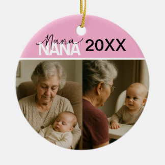Anpassad Nana-fotoornament med år och 2 bilder Julgransprydnad Keramik