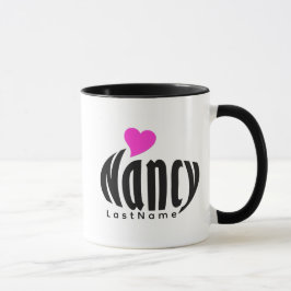 Anpassad "Nancy" i Black and White, Rosa Hearts Mugg