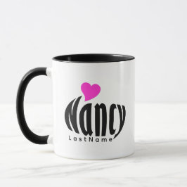 Anpassad "Nancy" i Black and White, Rosa Hearts Mugg