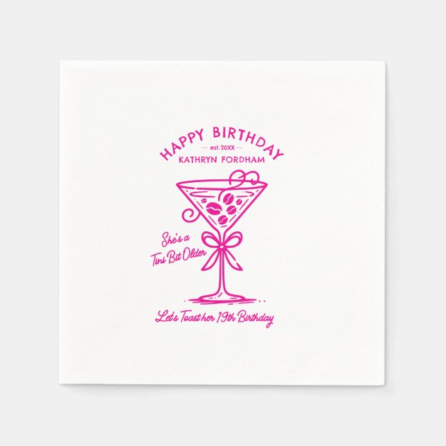 Anpassad Napkins 19:e födelsedag Rosa Martini Pappersservett (Framsidan)
