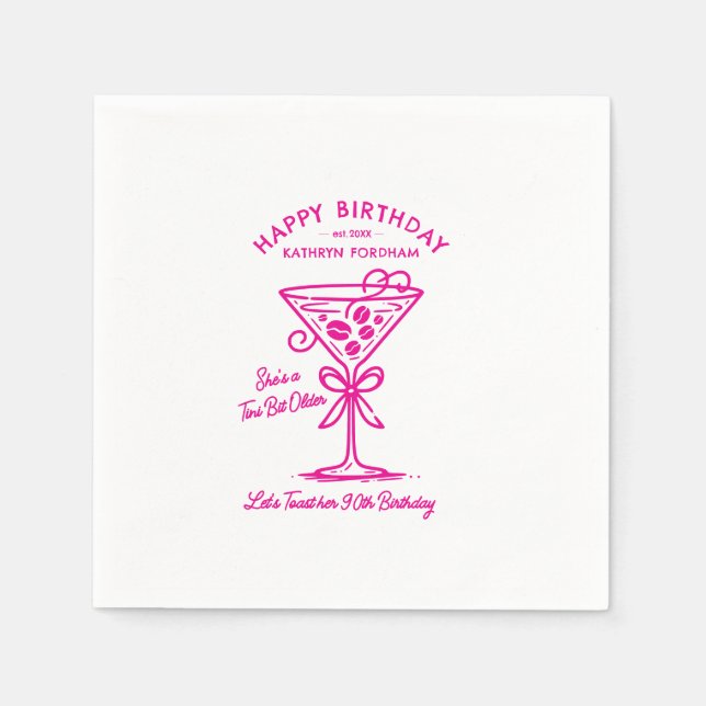 Anpassad Napkins 90:e födelsedag Rosa Martini Pappersservett (Framsidan)