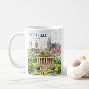 Anpassad Nashville Tennessee USA Färgrik Akvarell Kaffemugg