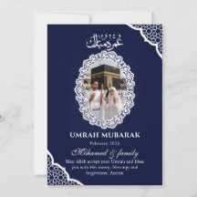 Anpassad Navy Blue Umrah Mubarak Fotokort Royal