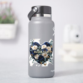 Anpassad Navy Guld Blommig Monogram Vinyl Hjärtdek Klistermärken