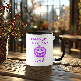 Anpassad Neon Halloween - Lila Pumpa Design Mugg