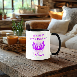 Anpassad Neon Halloween-mugg - Lila fladdermusdesi Mugg