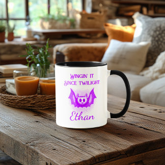 Anpassad Neon Halloween-mugg - Lila fladdermusdesi Mugg